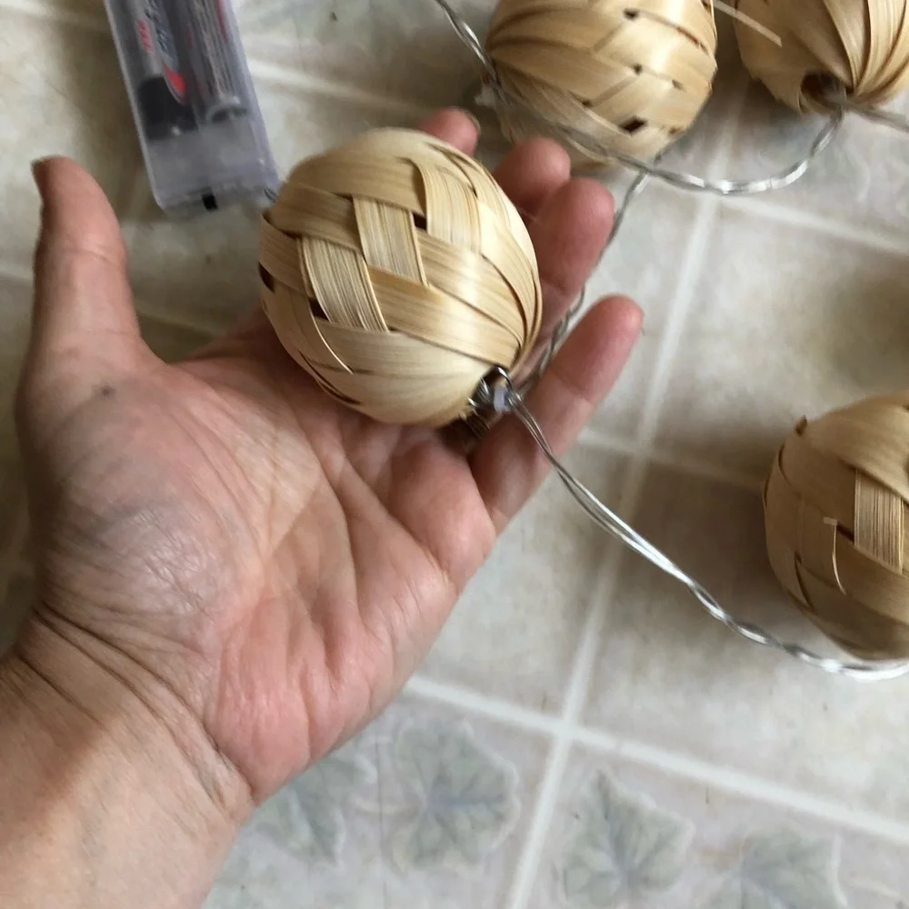 Woven Wooden Ball Light Up Garland 45” long
